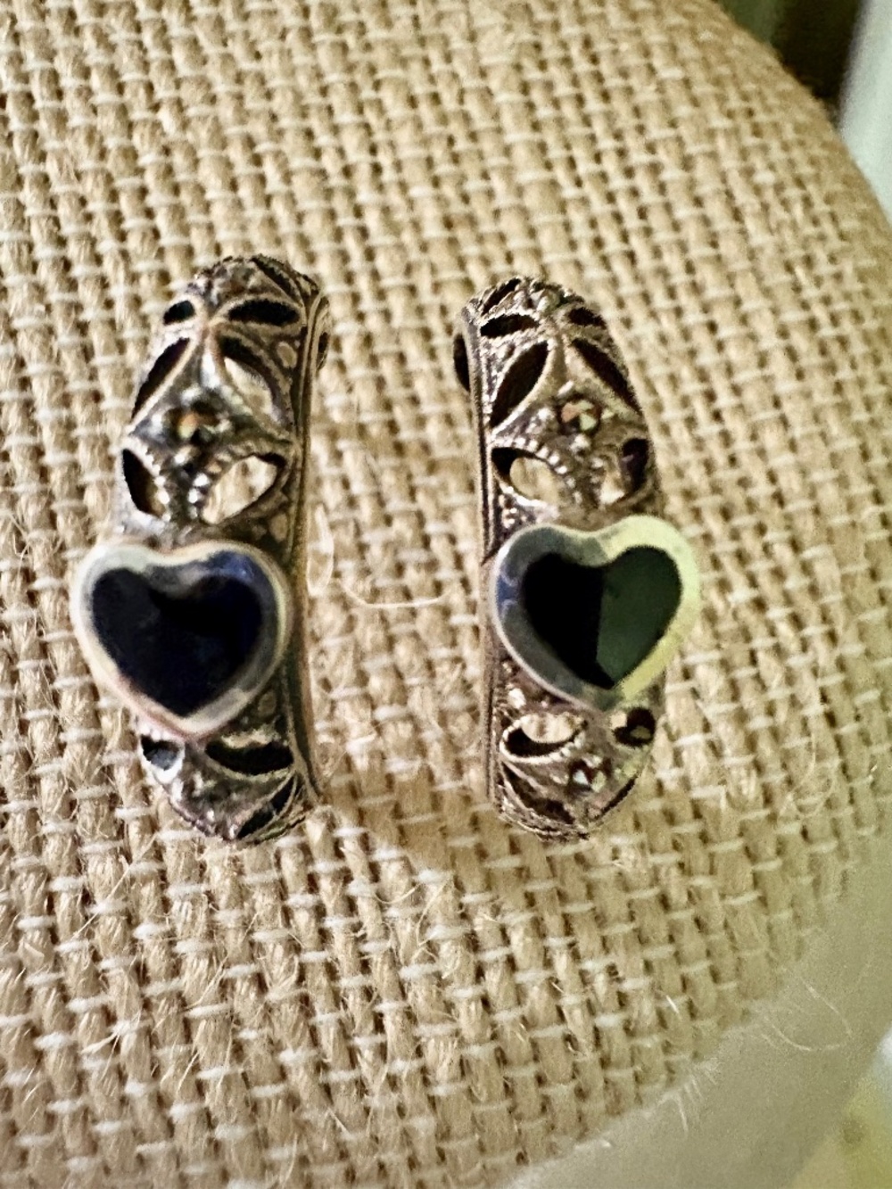 Sterling silver marcasite J hoop earrings